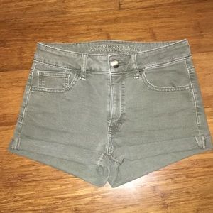 Army green denim shorts from American Eagle